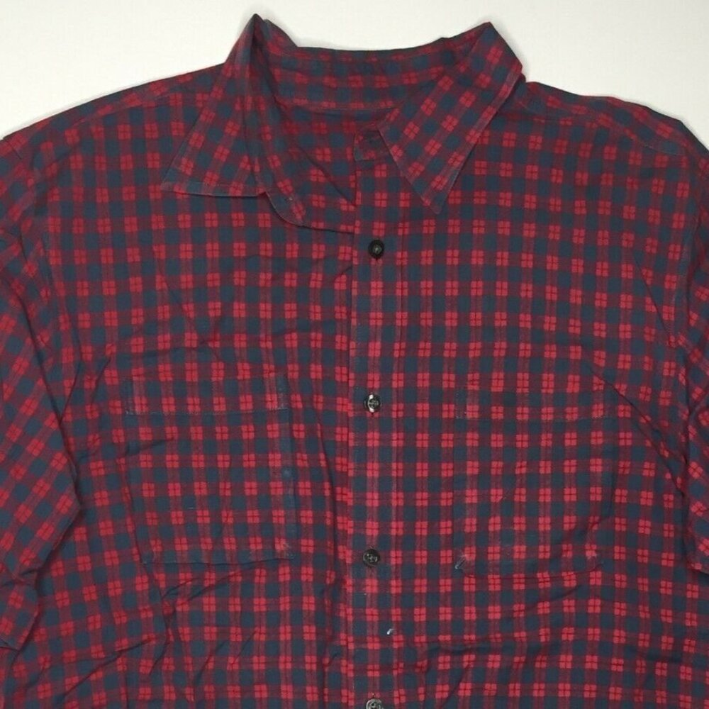 Guess Jeans Mens Short Sleeved Shirt Red Blue Checkered Cotton Outdoors Size XL